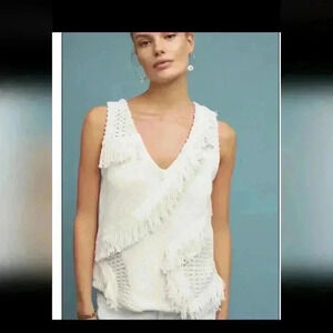 Anthropologie Pacific Fringe Tank Boho Knit Sleeveless Top Size Medium